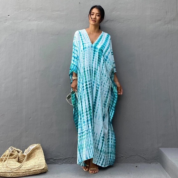 Boho summer lounge beach tunic coverup one size kaftan dress - Picture 5 of 5